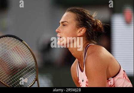 Paris, France. 04th juin 2023. Aryna Sabalenka, de Russie, a joué contre Sloane Stephens, des États-Unis, à l'Open de tennis français Roland Garros à Paris, en France, dimanche, 4 juin 2023. Sabalenka a gagné 7-6, 6-4 et s'est qualifié pour les quarts de finale. Photo de Maya Vidon-White/UPI crédit: UPI/Alay Live News Banque D'Images