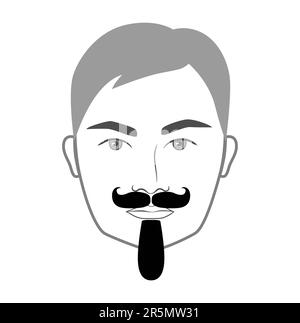 Guidon et Chin Puff style barbe hommes en visage illustration cheveux faciaux petite moustache en guidon. Ensemble de coiffeur plat modèle mode portrait vectoriel pour homme. Style de coiffure isolé contour sur blanc Illustration de Vecteur