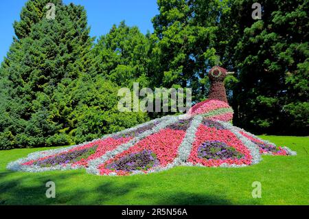 Île du lac Constance Mainau, figurines animales en fleurs, figurine paon Banque D'Images