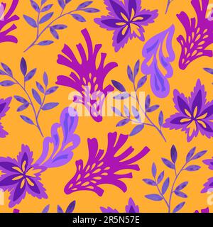 Motif brillant sans couture avec formes ornementales colorées et éléments décoratifs floraux. Imprimé psychédélique hippie. Illustration de Vecteur