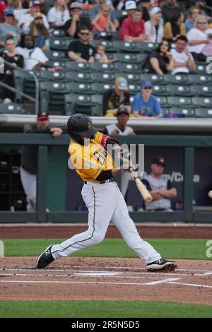 3 juin 2023: Michael Stefanic (6), deuxième baseur de Salt Lake, a été frappé pendant le jeu avec les isotopes Albuquerque et les abeilles de Salt Lake qui se sont tenus à Smiths Field, dans Salt Lake UT. David Seelig/Cal Sport Medi Banque D'Images