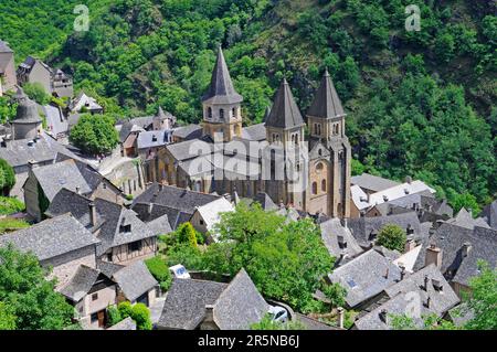 Église du monastère de Sainte Foy, Sainte-Foy, Conques, GR 65, long distance Trail, Way of St. James, département de l'Aveyron, midi-Pyrénées, France Banque D'Images