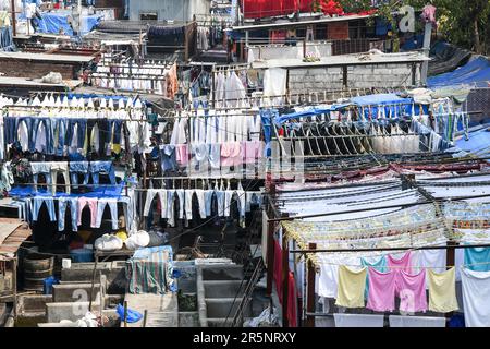 Dhobi Ghat est la plus grande blanchisserie extérieure du monde et une attraction touristique populaire à Mumbai, Inde Banque D'Images