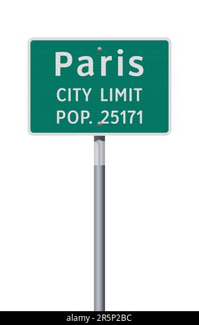 Illustration vectorielle du panneau vert City Limit de Paris (Texas) sur poteau métallique Illustration de Vecteur