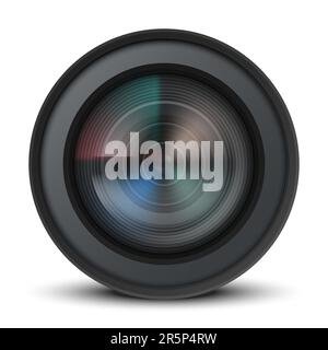 Objectif de l'appareil photo isolé sur fond blanc. Objectif de caméra vidéo ou photo très détaillé. Illustration vectorielle. SPE 10. Illustration de Vecteur