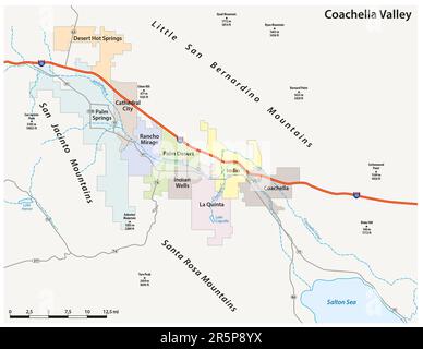 Carte routière vectorielle de la vallée de Coachella dans le comté de Riverside, Californie, États-Unis Banque D'Images