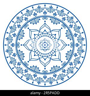 Mandala scandinave avec fleurs et feuilles vectorisées broderie folk style art - parfait pour une carte de vœux ou une invitation de mariage Illustration de Vecteur