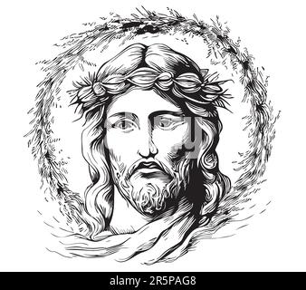 Face abstraite de Jésus esquisse dessinée à la main Illustration de la religion Illustration de Vecteur