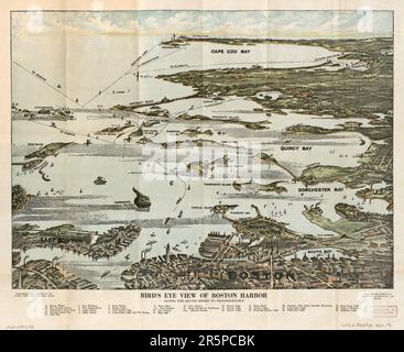 CARTE vue panoramique du port de Boston le long de la rive sud jusqu'à Plymouth, Cape Cod Canal et Provincetown : en couleurs : toutes les routes en bateau à vapeur sont affichées. B Banque D'Images