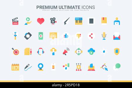 Marketing numérique et narration dans les médias sociaux, brevet en ligne pour l'auteur et la protection du texte original, création de blog. Création de contenu des icônes plates tendance définissent l'illustration vectorielle Illustration de Vecteur