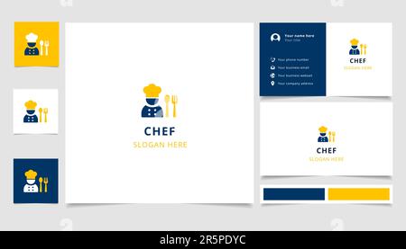 Logo Chef avec texte modifiable. Modèle de livre de marque et de carte de visite. Illustration de Vecteur