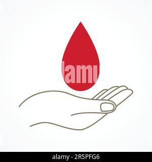 Graphique simple d'une main avec symbole de goutte de sang. Soins, dons, donateurs, concept de charité Illustration de Vecteur