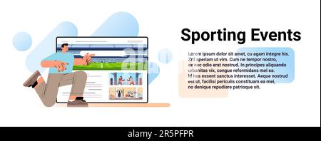 guy amusant regardant l'écran de pc avec différents championnats de sport concept d'événements sportifs Illustration de Vecteur