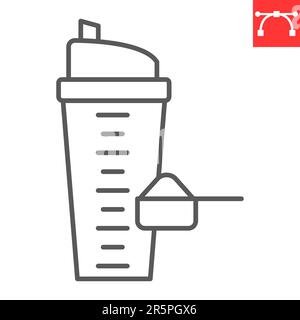 Icône de la ligne d'agitation de protéines, suppléments et santé, bouteille avec une boule d'icône de vecteur de petit-lait, graphiques de vecteur, signe de contour modifiable de trait, eps 10. Illustration de Vecteur