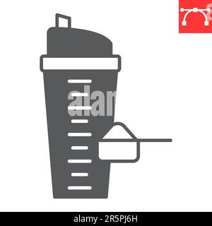 Agitateur de protéines glyphe icône, suppléments et santé, bouteille avec une boule d'icône de vecteur de petit-lait, graphiques vectoriels, signe de contour plein modifiable, eps 10. Illustration de Vecteur