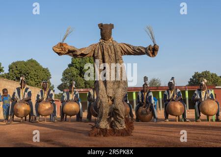 Des images PALPITANTES des Senoufo qui font l'étonnante danse Panther ont été capturées en Côte d'Ivoire. Images prises à Korhogo, Côte d'Ivoire Banque D'Images