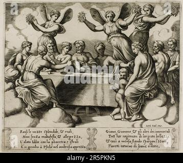 Les Dieux célébrant le mariage de psyché et de Cupid Date: 1530/40 artiste: Maître de la mort (Italien, actif c. 1530-1560) Banque D'Images