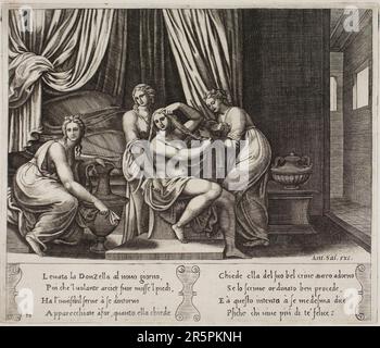 Nymphes aidant à psyché avec sa toilette Date: 1530/40 artiste: Maître de la mort (Italien, actif c. 1530-1560 Banque D'Images