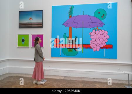 Londres, Royaume-Uni. 5 juin 2023 .INTÉRIEUR (AVEC LIT DE JOUR) acrylique sur aluminium Sir Michael Craig Martin RA. Aperçu de la presse de l’exposition d’été 2023 à l’Académie royale des arts de Piccadilly exposant plus de 1 600 œuvres d’art contemporaines couvrant la peinture, le film, la sculpture et la photographie sur le thème de seulement Connect de cette année, inspirées par une citation du roman Howards End de E. M. Forster. Le spectacle d'art contemporain est organisé par David Remfry RA et se déroule du 13 juin au 20 août 2023. Credit: amer ghazzal / Alamy Live News Banque D'Images