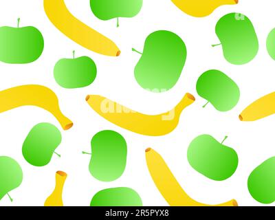 Bananes jaunes et pommes vertes sans couture. Mélange de fruits d'été avec des pommes et des bananes sur fond blanc. Design pour impression, bannières a Illustration de Vecteur