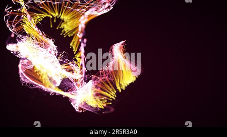 3D rendu d'un élégant système de particules et de plexus abstrait coloré sur un fond sombre. Convient à l'apparence du texte, du logo ou d'autres graphiques Banque D'Images