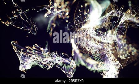3D rendu d'un élégant système de particules et de plexus abstrait coloré sur un fond sombre. Pour une ambiance festive. Convient à l'aspect de Banque D'Images