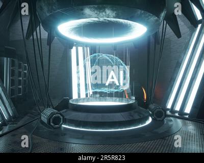 Apprentissage en profondeur et Big Data, concept futuriste de révolution de l'intelligence artificielle. Jeu de données ai Brain utilisé pour le cloud computing et l'Internet des objets en technologie d'entreprise. 3d animation de rendu. Banque D'Images