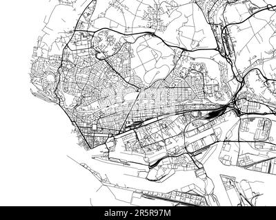 Carte routière de la ville du Havre en France sur fond blanc. Banque D'Images