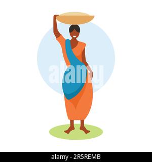 Femme africaine avec un plateau entre ses mains. Illustration vectorielle plate. Illustration de Vecteur