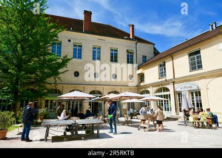 France, Côte d'Or, Flavigny sur Ozerain, labellisé les plus Beaux villages de France, les Anis de Flavigny, fabrique traditionnelle de bonbons dans les bâtiments de l'abbaye Banque D'Images