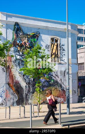 Portugal, Lisbonne, fresque de l'artiste portugais Bordalo II (Artur Bordalo), série Big Trash Animals, œuvres faites à partir de déchets de toutes sortes Banque D'Images