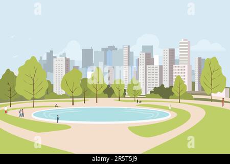 Parc de la ville avec étang Illustration de Vecteur
