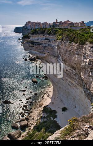 Vue impressionnante sur la forteresse de Bonifacio en haut de la falaise Banque D'Images