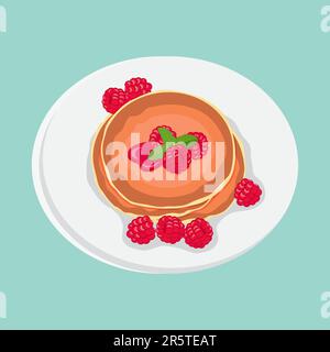 Délicieux crêpes au petit déjeuner avec confiture de framboise sur l'assiette, illustration vectorielle Illustration de Vecteur