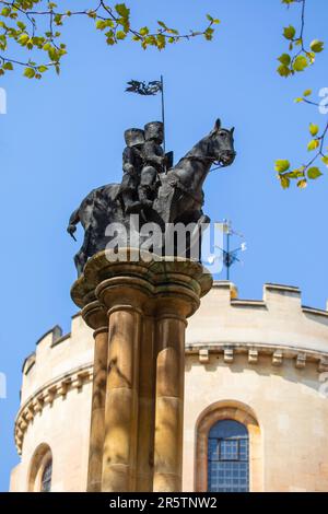 Londres, Royaume-Uni - 20 avril 2023 : une sculpture des Templiers, située à l'église du Temple dans la ville de Londres, Royaume-Uni. Banque D'Images