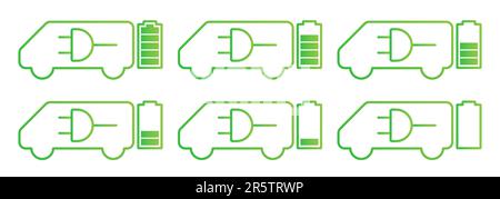 Icônes de charge de voiture électrique définies. Niveau de charge différent de la voiture. Adapté à l'application ou à la présentation Illustration de Vecteur