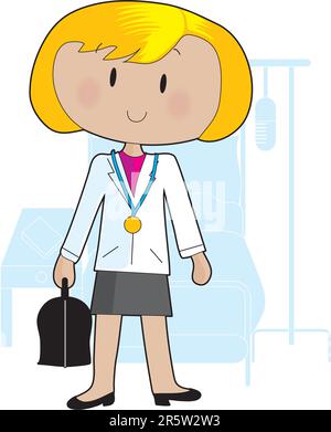 Jeune médecin debout avec son sac dans une chambre d'hôpital Illustration de Vecteur