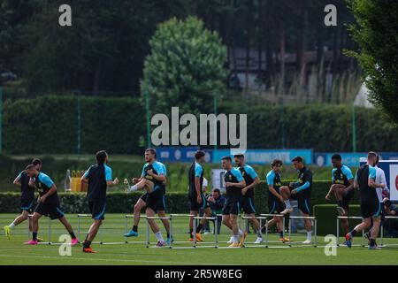 Joueurs du FC Internazionale lors de la dernière journée médiatique de la Ligue des champions de l'UEFA de la session d'entraînement du FC Internazionale au centre d'entraînement de Suning avant leur match final de la Ligue des champions de l'UEFA contre le FC de la ville de Manchester au centre d'entraînement de Suning, Appiano Gentile, Italie sur 05 juin 2023 Credit: Live Media Publishing Group/Alay Live News Banque D'Images