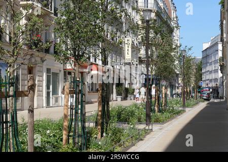 Paris, Umbau einer Schulstraße zur Fußgängerzone (rue du Sommerard) // Paris, conversion d'une route scolaire en zone de paditation (rue du Sommerard) Banque D'Images