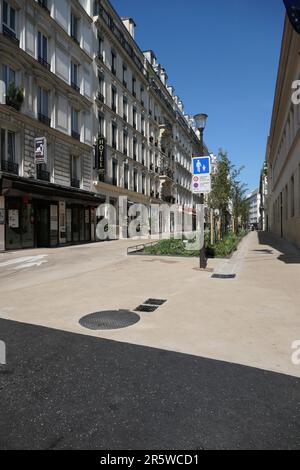 Paris, Umbau einer Schulstraße zur Fußgängerzone (rue du Sommerard) // Paris, conversion d'une route scolaire en zone de paditation (rue du Sommerard) Banque D'Images