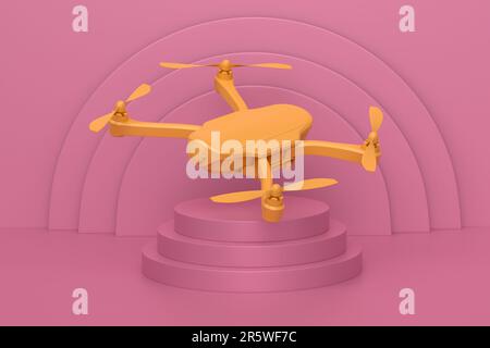 Scène abstraite ou podium avec drone ou quad copter avec caméra embarquée sur fond monochrome. 3d rendu de la scène pour la présentation ou la présentation du produit Banque D'Images