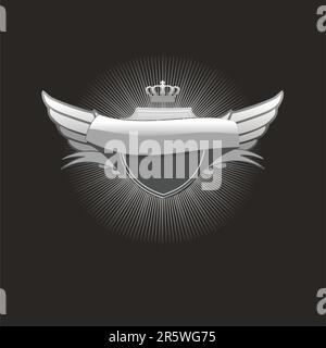 Un bouclier héraldique ou badge avec la bannière , vierge afin que vous pouvez ajouter vos propres images. Fond noir . Vector illustration. Illustration de Vecteur