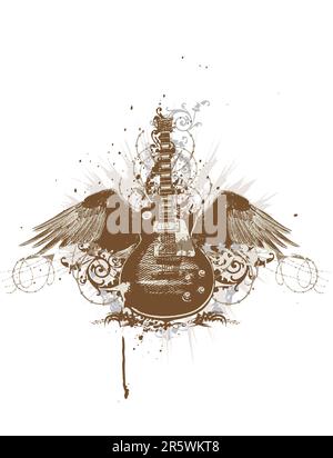 Voler avec des ailes et guitare grunge background Illustration de Vecteur