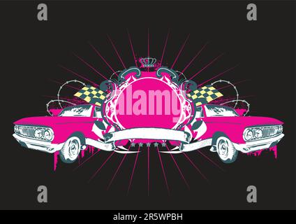 - 44624 - deux voitures rétro avec des bannières. Cache de sorte que vous pouvez ajouter vos propres images. Vector illustration Illustration de Vecteur