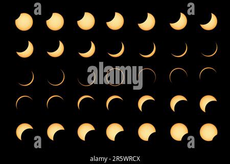 Éclipse solaire annulaire, phases de l'éclipse solaire Banque D'Images