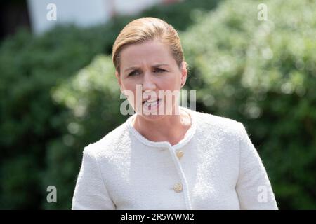 Washington, États-Unis. 05th juin 2023. Le Premier ministre danois, Mme Frederiksen, s'adresse aux médias après avoir rencontré le président des États-Unis, Joe Biden, à la Maison Blanche à Washington, DC, 5 juin 2023. Photo de Chris Kleponis/UPI crédit: UPI/Alay Live News Banque D'Images