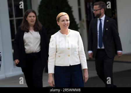 Washington, États-Unis. 05th juin 2023. Le Premier ministre danois, Mme Frederiksen, s'adresse aux médias après avoir rencontré le président des États-Unis, Joe Biden, à la Maison Blanche à Washington, DC, 5 juin 2023. Photo de Chris Kleponis/UPI crédit: UPI/Alay Live News Banque D'Images