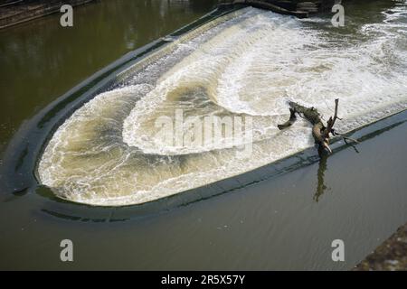 Pulteney Weir avec Driftwood à Bath Somerset Banque D'Images