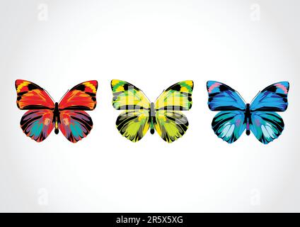 Vector Illustration - l'ensemble de beaux papillons multicolores aux couleurs vives Illustration de Vecteur