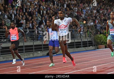 Fred Kerley (USA) remporte le 100m en 9,94 lors du Golden Gala Pietro Mennea, vendredi 2 juin 2023, à Florence, Italie. (Jiro Mochizuki/image du sport) Banque D'Images